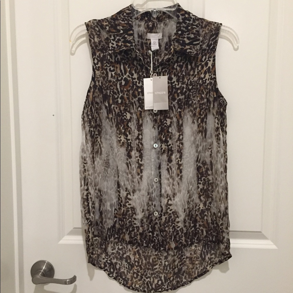 NWT Chico's Animal Print Button Tank SZ 0